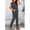 image:imageBTFBM 2 Piece Sets For Women Summer Lounge Set Airport Outfits Tracksuit  SolidMatching Sets Women ClothingSweatsuitShort Sleeve Tops Long Pants Vacation OutfitsBeach vacation Clothes For WomenSolid Dark Grey