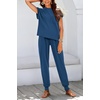 image:imageBTFBM 2 Piece Sets For Women Summer Lounge Set Airport Outfits Tracksuit  SolidMatching Sets Women ClothingSweatsuitShort Sleeve Tops Long Pants Vacation OutfitsBeach vacation Clothes For WomenDark Blue