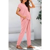 image:imageBTFBM 2 Piece Sets For Women Summer Lounge Set Airport Outfits Tracksuit  SolidMatching Sets Women ClothingSweatsuitShort Sleeve Tops Long Pants Vacation OutfitsBeach vacation Clothes For WomenPink