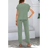image:imageBTFBM 2 Piece Sets For Women Summer Lounge Set Airport Outfits Tracksuit  SolidMatching Sets Women ClothingSweatsuitShort Sleeve Tops Long Pants Vacation OutfitsBeach vacation Clothes For WomenSage Green