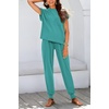 image:imageBTFBM 2 Piece Sets For Women Summer Lounge Set Airport Outfits Tracksuit  SolidMatching Sets Women ClothingSweatsuitShort Sleeve Tops Long Pants Vacation OutfitsBeach vacation Clothes For WomenBlue Green