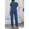 image:imageBTFBM 2 Piece Sets For Women Summer Lounge Set Airport Outfits Tracksuit  SolidMatching Sets Women ClothingSweatsuitShort Sleeve Tops Long Pants Vacation OutfitsBeach vacation Clothes For WomenDark Blue