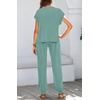image:imageBTFBM 2 Piece Sets For Women Summer Lounge Set Airport Outfits Tracksuit  SolidMatching Sets Women ClothingSweatsuitShort Sleeve Tops Long Pants Vacation OutfitsBeach vacation Clothes For WomenSolid Fruit Green