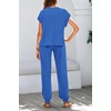 image:imageBTFBM 2 Piece Sets For Women Summer Lounge Set Airport Outfits Tracksuit  SolidMatching Sets Women ClothingSweatsuitShort Sleeve Tops Long Pants Vacation OutfitsBeach vacation Clothes For WomenRoyal Blue