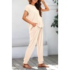 image:imageBTFBM 2 Piece Sets For Women Summer Lounge Set Airport Outfits Tracksuit  SolidMatching Sets Women ClothingSweatsuitShort Sleeve Tops Long Pants Vacation OutfitsBeach vacation Clothes For WomenApricot