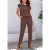 image:imageBTFBM 2 Piece Sets For Women Summer Lounge Set Airport Outfits Tracksuit  SolidMatching Sets Women ClothingSweatsuitShort Sleeve Tops Long Pants Vacation OutfitsBeach vacation Clothes For WomenA Coffee