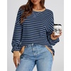 image:imageBTFBM Oversized Sweatshirt For Women 2026 Fall  Striped Long Sleeve Shirt Crewneck Sweatshirts Casual Loose Pullover Workout Tops Y2K Clothes Sport Vacation OutfitsBlue Navy
