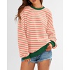 image:imageBTFBM Oversized Sweatshirt For Women 2026 Fall  Striped Long Sleeve Shirt Crewneck Sweatshirts Casual Loose Pullover Workout Tops Y2K Clothes Sport Vacation OutfitsLight Orange Apricot