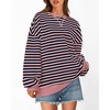 image:imageBTFBM Oversized Sweatshirt For Women 2026 Fall  Striped Long Sleeve Shirt Crewneck Sweatshirts Casual Loose Pullover Workout Tops Y2K Clothes Sport Vacation OutfitsPink Navy