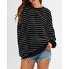 image:imageBTFBM Oversized Sweatshirt For Women 2026 Fall  Striped Long Sleeve Shirt Crewneck Sweatshirts Casual Loose Pullover Workout Tops Y2K Clothes Sport Vacation OutfitsBlack Dark Grey