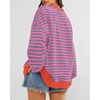 image:imageBTFBM Oversized Sweatshirt For Women 2026 Fall  Striped Long Sleeve Shirt Crewneck Sweatshirts Casual Loose Pullover Workout Tops Y2K Clothes Sport Vacation OutfitsRose Red Grey Blue