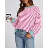 image:imageBTFBM Oversized Sweatshirt For Women 2026 Fall  Striped Long Sleeve Shirt Crewneck Sweatshirts Casual Loose Pullover Workout Tops Y2K Clothes Sport Vacation OutfitsPink White