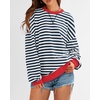 image:imageBTFBM Oversized Sweatshirt For Women 2026 Fall  Striped Long Sleeve Shirt Crewneck Sweatshirts Casual Loose Pullover Workout Tops Y2K Clothes Sport Vacation OutfitsNavy White