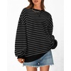 image:imageBTFBM Oversized Sweatshirt For Women 2026 Fall  Striped Long Sleeve Shirt Crewneck Sweatshirts Casual Loose Pullover Workout Tops Y2K Clothes Sport Vacation OutfitsBlack Dark Grey