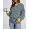 image:imageBTFBM Oversized Sweatshirt For Women 2026 Fall  Striped Long Sleeve Shirt Crewneck Sweatshirts Casual Loose Pullover Workout Tops Y2K Clothes Sport Vacation OutfitsPink Green