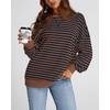 image:imageBTFBM Oversized Sweatshirt For Women 2026 Fall  Striped Long Sleeve Shirt Crewneck Sweatshirts Casual Loose Pullover Workout Tops Y2K Clothes Sport Vacation OutfitsBrown Navy