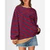 image:imageBTFBM Oversized Sweatshirt For Women 2026 Fall  Striped Long Sleeve Shirt Crewneck Sweatshirts Casual Loose Pullover Workout Tops Y2K Clothes Sport Vacation OutfitsRed Navy