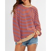 image:imageBTFBM Oversized Sweatshirt For Women 2026 Fall  Striped Long Sleeve Shirt Crewneck Sweatshirts Casual Loose Pullover Workout Tops Y2K Clothes Sport Vacation OutfitsBlue Orange