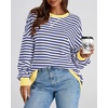 image:imageBTFBM Oversized Sweatshirt For Women 2026 Fall  Striped Long Sleeve Shirt Crewneck Sweatshirts Casual Loose Pullover Workout Tops Y2K Clothes Sport Vacation OutfitsDark Blue White