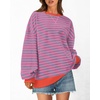 image:imageBTFBM Oversized Sweatshirt For Women 2026 Fall  Striped Long Sleeve Shirt Crewneck Sweatshirts Casual Loose Pullover Workout Tops Y2K Clothes Sport Vacation OutfitsRose Red Grey Blue