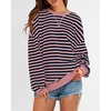 image:imageBTFBM Oversized Sweatshirt For Women 2026 Fall  Striped Long Sleeve Shirt Crewneck Sweatshirts Casual Loose Pullover Workout Tops Y2K Clothes Sport Vacation OutfitsPink Navy