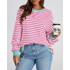image:imageBTFBM Oversized Sweatshirt For Women 2026 Fall  Striped Long Sleeve Shirt Crewneck Sweatshirts Casual Loose Pullover Workout Tops Y2K Clothes Sport Vacation OutfitsPink White