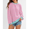 image:imageBTFBM Oversized Sweatshirt For Women 2026 Fall  Striped Long Sleeve Shirt Crewneck Sweatshirts Casual Loose Pullover Workout Tops Y2K Clothes Sport Vacation OutfitsPink White