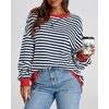 image:imageBTFBM Oversized Sweatshirt For Women 2026 Fall  Striped Long Sleeve Shirt Crewneck Sweatshirts Casual Loose Pullover Workout Tops Y2K Clothes Sport Vacation OutfitsNavy White