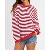 image:imageBTFBM Oversized Sweatshirt For Women 2026 Fall  Striped Long Sleeve Shirt Crewneck Sweatshirts Casual Loose Pullover Workout Tops Y2K Clothes Sport Vacation OutfitsRed White