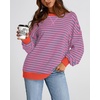 image:imageBTFBM Oversized Sweatshirt For Women 2026 Fall  Striped Long Sleeve Shirt Crewneck Sweatshirts Casual Loose Pullover Workout Tops Y2K Clothes Sport Vacation OutfitsRose Red Grey Blue