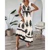 image:imageBTFBM Summer Dresses for Women Beach Fashion Floral Short Sleeve V Neck Boho Long Wedding Guest Maxi Dress SpringFloral Apricot Black