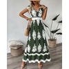 image:imageBTFBM Summer Dresses for Women Beach Fashion Floral Short Sleeve V Neck Boho Long Wedding Guest Maxi Dress SpringFloral Army Green White