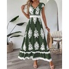 image:imageBTFBM Summer Dresses for Women Beach Fashion Floral Short Sleeve V Neck Boho Long Wedding Guest Maxi Dress SpringFloral Army Green White