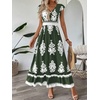 image:imageBTFBM Summer Dresses for Women Beach Fashion Floral Short Sleeve V Neck Boho Long Wedding Guest Maxi Dress SpringFloral Army Green White