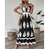 image:imageBTFBM Summer Dresses for Women Beach Fashion Floral Short Sleeve V Neck Boho Long Wedding Guest Maxi Dress SpringFloral Black White