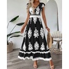 image:imageBTFBM Summer Dresses for Women Beach Fashion Floral Short Sleeve V Neck Boho Long Wedding Guest Maxi Dress SpringFloral Black White