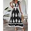 image:imageBTFBM Summer Dresses for Women Beach Fashion Floral Short Sleeve V Neck Boho Long Wedding Guest Maxi Dress SpringFloral Black White
