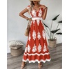 image:imageBTFBM Summer Dresses for Women Beach Fashion Floral Short Sleeve V Neck Boho Long Wedding Guest Maxi Dress SpringFloral Brick Red White
