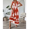 image:imageBTFBM Summer Dresses for Women Beach Fashion Floral Short Sleeve V Neck Boho Long Wedding Guest Maxi Dress SpringFloral Brick Red White