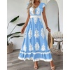 image:imageBTFBM Summer Dresses for Women Beach Fashion Floral Short Sleeve V Neck Boho Long Wedding Guest Maxi Dress SpringFloral Light Blue White