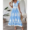 image:imageBTFBM Summer Dresses for Women Beach Fashion Floral Short Sleeve V Neck Boho Long Wedding Guest Maxi Dress SpringFloral Light Blue White