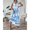 image:imageBTFBM Summer Dresses for Women Beach Fashion Floral Short Sleeve V Neck Boho Long Wedding Guest Maxi Dress SpringFloral Light Blue White
