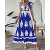 image:imageBTFBM Summer Dresses for Women Beach Fashion Floral Short Sleeve V Neck Boho Long Wedding Guest Maxi Dress SpringFloral Royal Blue White