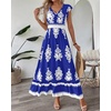 image:imageBTFBM Summer Dresses for Women Beach Fashion Floral Short Sleeve V Neck Boho Long Wedding Guest Maxi Dress SpringFloral Royal Blue White