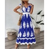 image:imageBTFBM Summer Dresses for Women Beach Fashion Floral Short Sleeve V Neck Boho Long Wedding Guest Maxi Dress SpringFloral Royal Blue White