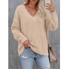 image:imageBTFBM Womens Loose Knitted Casual Sweaters  V Neck Pullover Tops Oversized Long Sleeve Sweater Slouchy Halloween Christmas Holiday Outfits Fall Winter Clothes 2026Beige