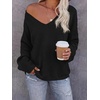 image:imageBTFBM Womens Loose Knitted Casual Sweaters  V Neck Pullover Tops Oversized Long Sleeve Sweater Slouchy Halloween Christmas Holiday Outfits Fall Winter Clothes 2026Black