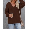 image:imageBTFBM Womens Loose Knitted Casual Sweaters  V Neck Pullover Tops Oversized Long Sleeve Sweater Slouchy Halloween Christmas Holiday Outfits Fall Winter Clothes 2026Brown