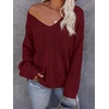 image:imageBTFBM Womens Loose Knitted Casual Sweaters  V Neck Pullover Tops Oversized Long Sleeve Sweater Slouchy Halloween Christmas Holiday Outfits Fall Winter Clothes 2026Burgundy