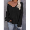 image:imageBTFBM Womens Loose Knitted Casual Sweaters  V Neck Pullover Tops Oversized Long Sleeve Sweater Slouchy Halloween Christmas Holiday Outfits Fall Winter Clothes 2026Black